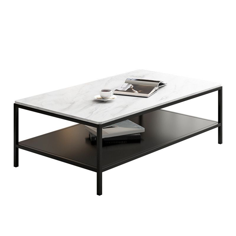 Rectangular Slate 4 Legs Coffee Cocktail Table with Storage Shelf