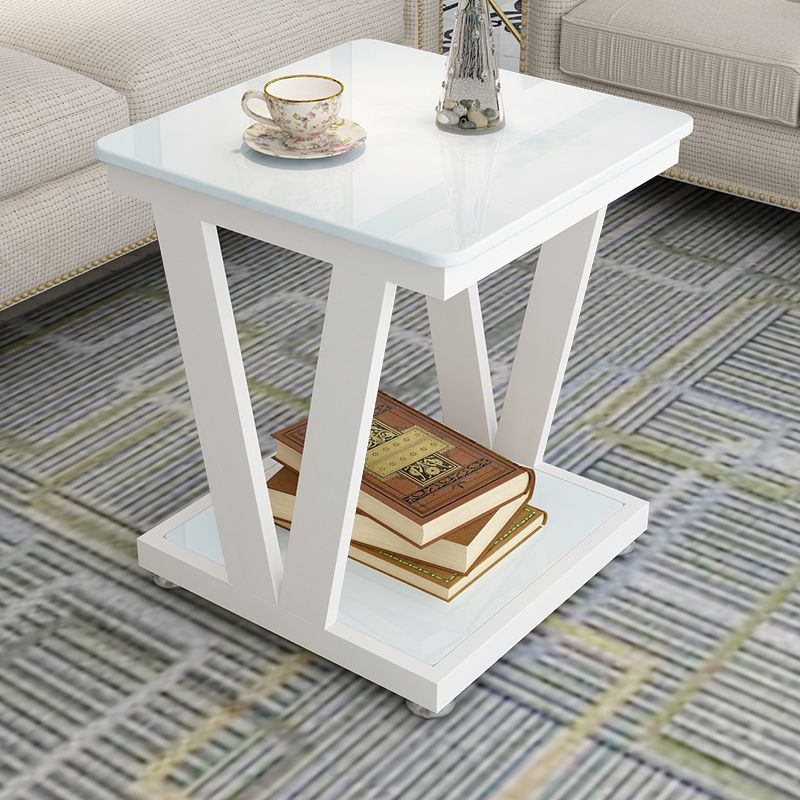 Modern Metal Frame 1 Coffee Table Black/White Square Glass Top Table