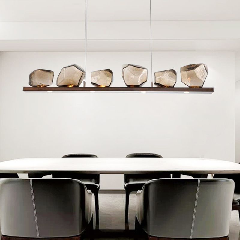 Lampada a sospensione in pietra ambra in pietra minimalista a 6-bulbina isola dell'isola in marrone