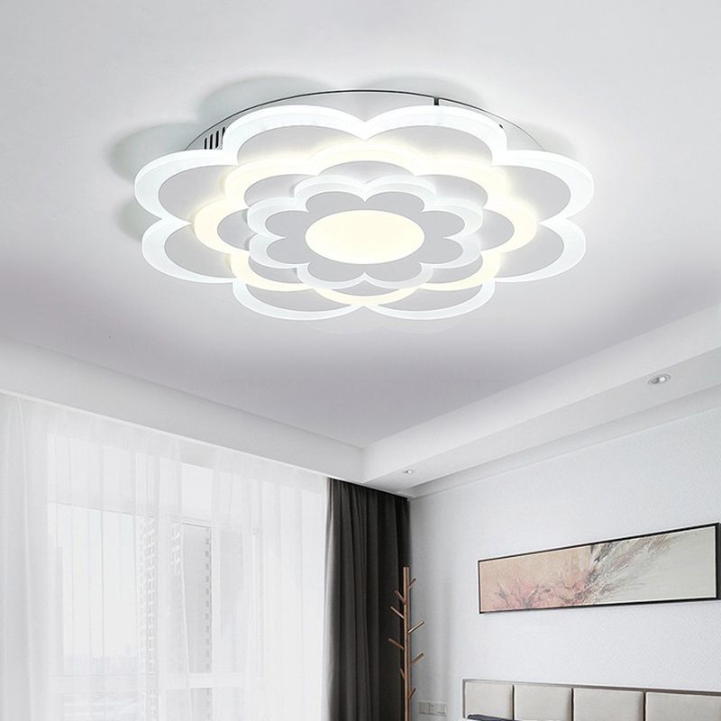 Lampe LED encastrée pour chambre à coucher, plafonnier blanc moderne avec abat-jour en acrylique à fleurs superposées, lumière chaude/blanche
