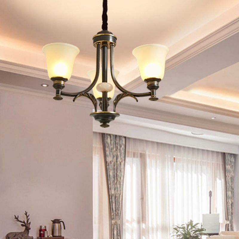Bell Chandelier Light Fixture Traditional White Glass Pendant Lighting for Restaurant