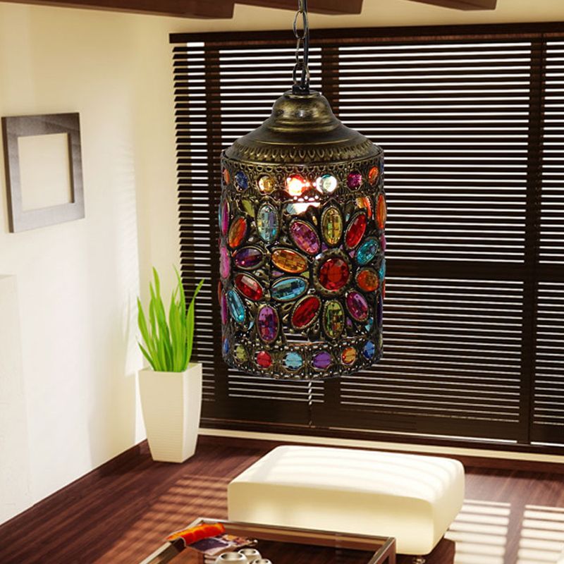 Metal Brass Suspended Lighting Fixture Cylindrical 6"/6.5" W 1 Head Vintage Ceiling Pendant Light for Restaurant