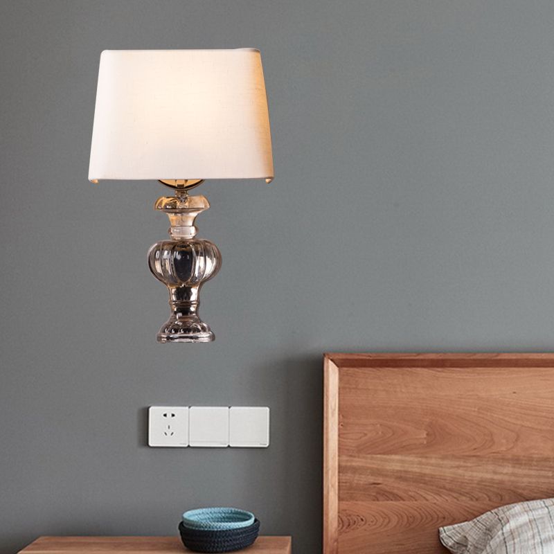 1 Light Wall Lighting Idea Minimalism Trapezoid Fabric Sconce Light in White for Bedroom