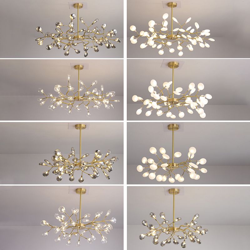 Gold Firefly Pendant Light in Modern Creative Style Copper Indoor Hanging Lamp with Glass Shade