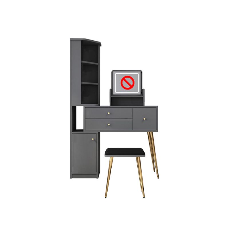 Glam Style Wood-based Material White/grey Dressing Table with Drawers and Storage Shelves
