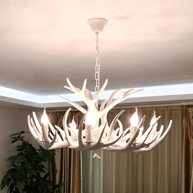 Classic Deer Horn Chandelier Pendant Light Resin Hanging Lighting for Living Room