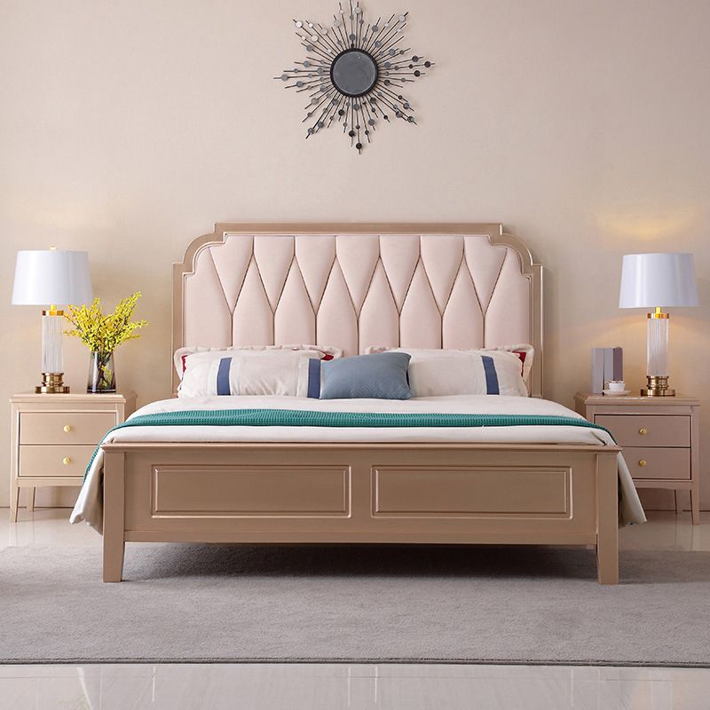 Traditional Solid Color Standard Bed Rubberwood Scooped Bed Frame