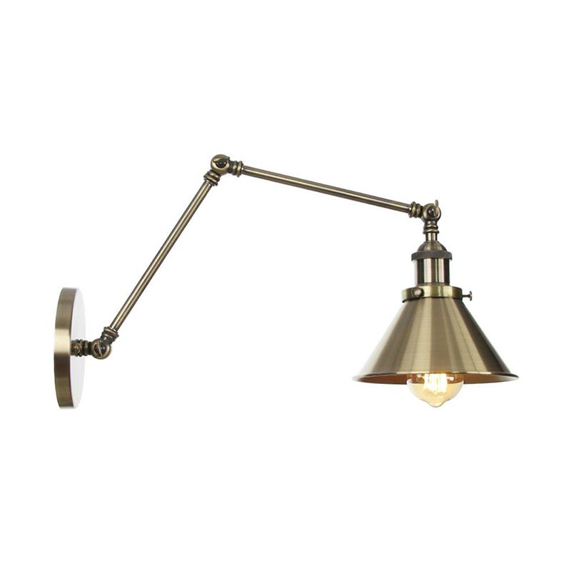 6 "/ 8" L 2-Joint Bran Swing Iron Mur Mur industriel 1 Bulbe Studio Tâche lampe murale avec nuance de cône en bronze / cuivre