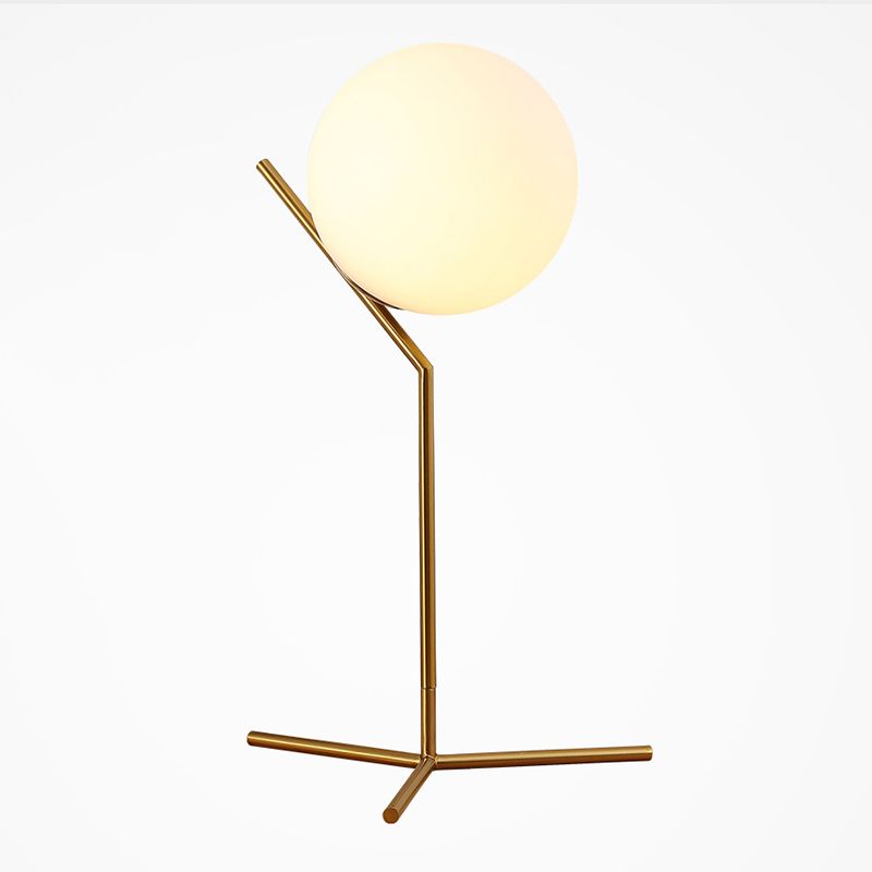 White Glass Globe Table Lamp Nordic Style Simplicity Bedroom Lighting Fixture in Electroplated Gold