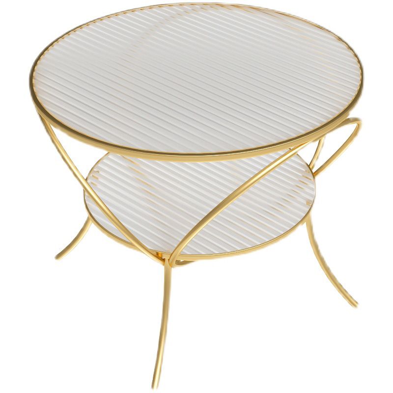 Round Shape Side Table Golden Farmhouse Style 2-Tier End Table