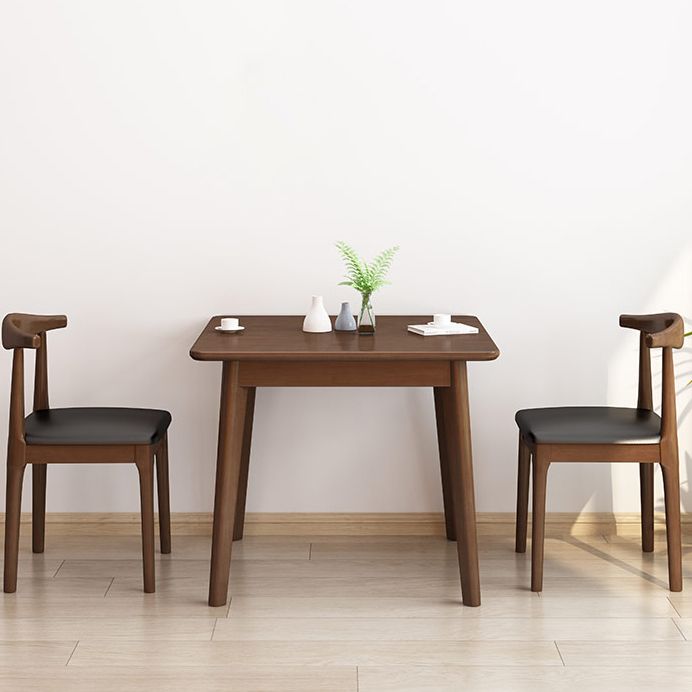 Square 4 Legs Industrial Dining Table Wood Color Fixed Table with Rubberwood Solid Wood