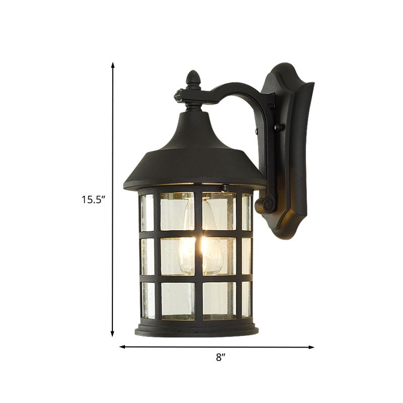 Vogelkooi helder glazen wandlamp landelijk enkele lamp binnenplaats muur sconce in zwart met metalen frame