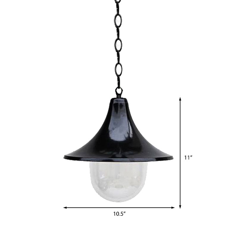 Antique Style Flared Pendant Light with Clear Glass Shade 1 Bulb Hanging Lamp in Rust/Black Finish for Outdoor