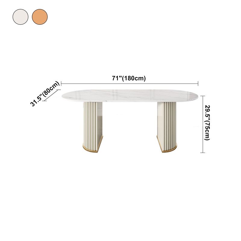Zeitgenössischer Freiform Esstisch Sintered Steintisch mit doppelter Sockelbasis