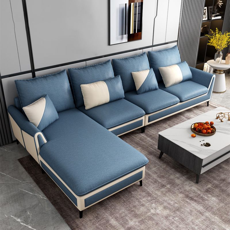 Blue Scandinavian Pillow Back Sectional Sofa Flared Arm Sectional