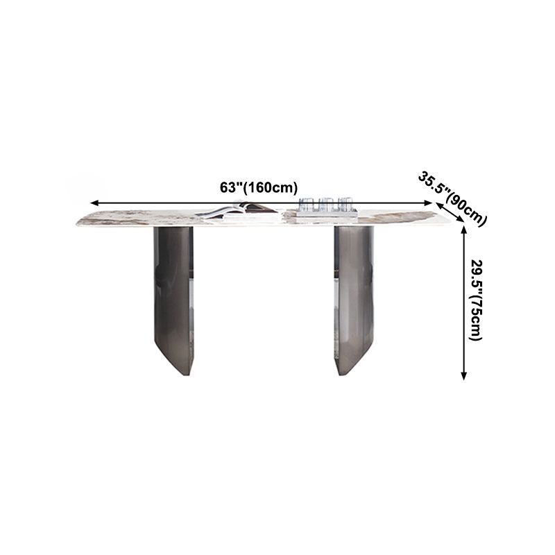 Sintered Stone Modern Rectangle Table Modern Kitchen Table with Double Pedestal in Grey