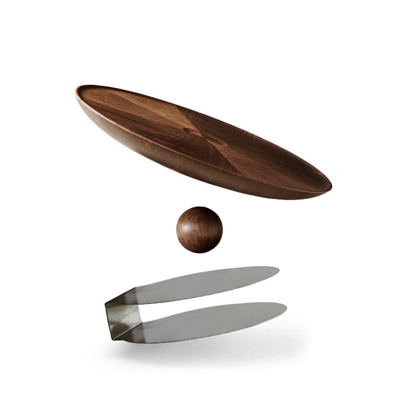 Mid-Century Modern Round Wood/Glass Coffee Table Metal Base Accent Table