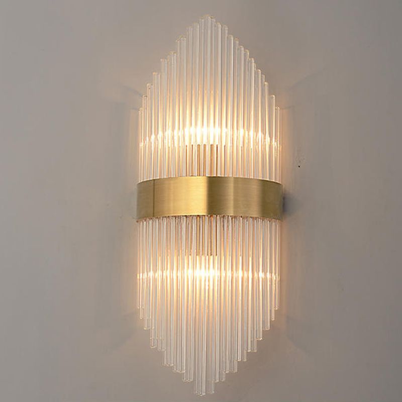 Modern Simple Style Geometric Shade Wall Sconce Metal and Glass 2 Lights Sconces in Gold Finish