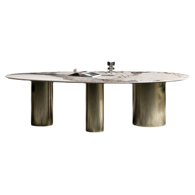 Traditional Luxury Oval Dining Table Sintered Stone Dining Table with 3 Legs