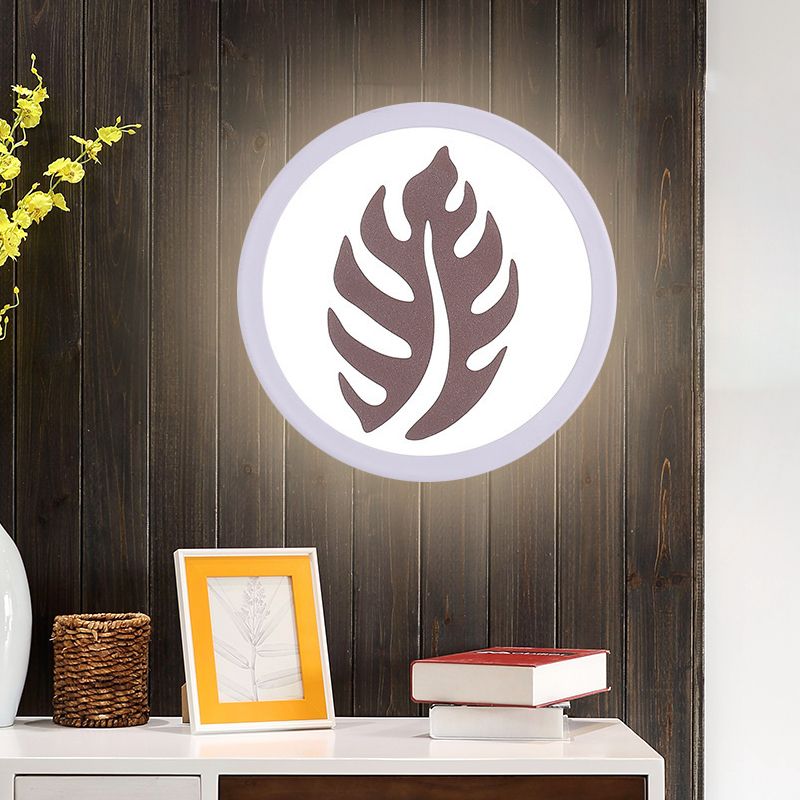 White Round Sconce Light Fixture Modern LED Acrylic Wall Mounted Lamp with Sector/Leaf Pattern, Warm/White Light