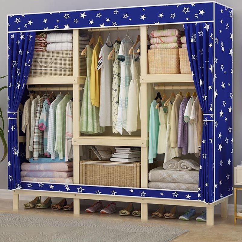 Contemporary Style Wardrobe Solid Wood 1-Door Wardrobe Closet with Cloth Rod