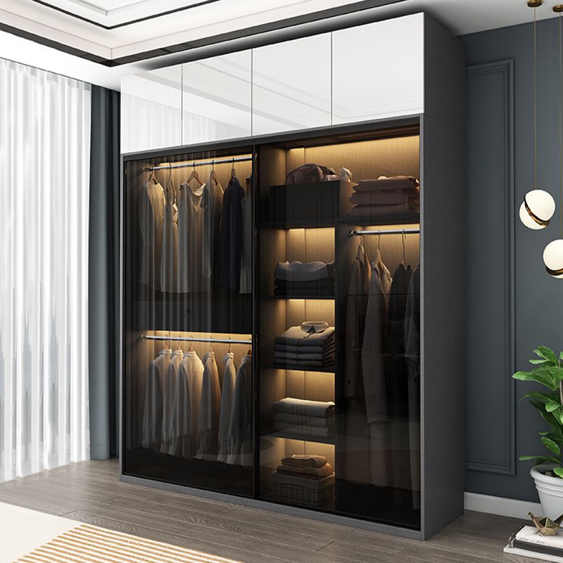 Modern Style Glass Wardrobe 1-Drawer Bedroom Wardrobe Closet