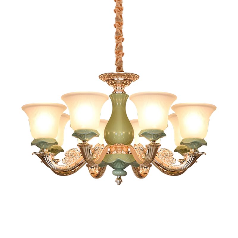 8/12 lichten wijd uitlopende schaduw suspensie hanger traditionele stijl groen opaal glas kroonluchter verlichting