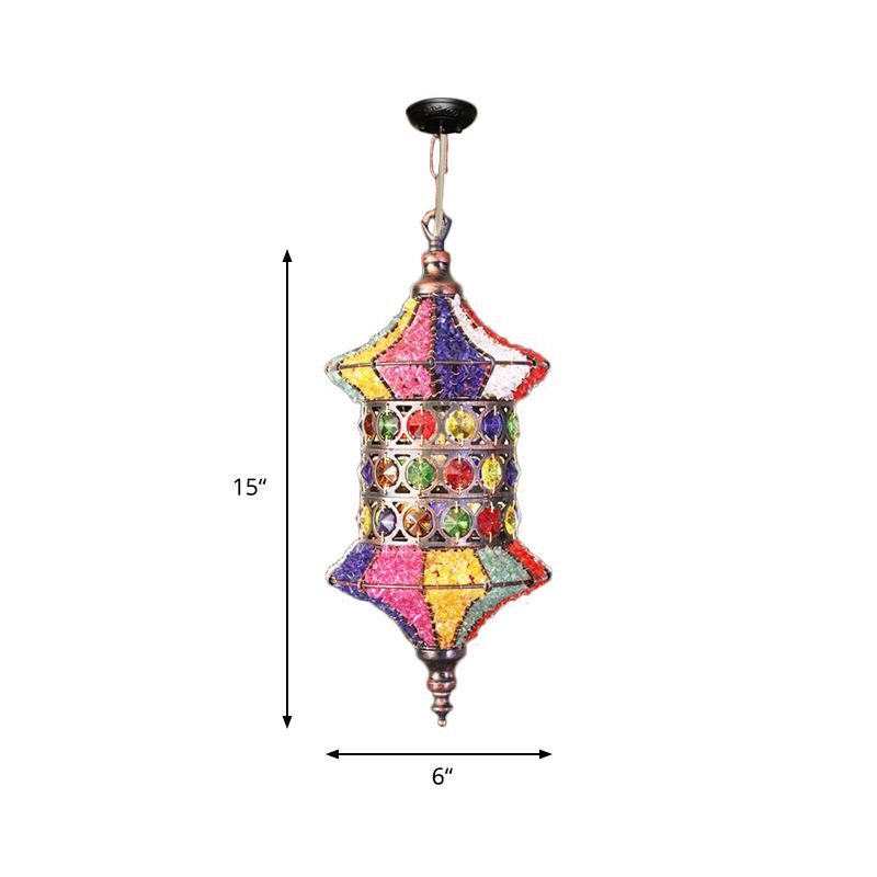 Bohemian Urn/Cylinder Pendant Light Fixture 1 Head Metal Ceiling Suspension Lamp in White/Pink/Purple for Restaurant