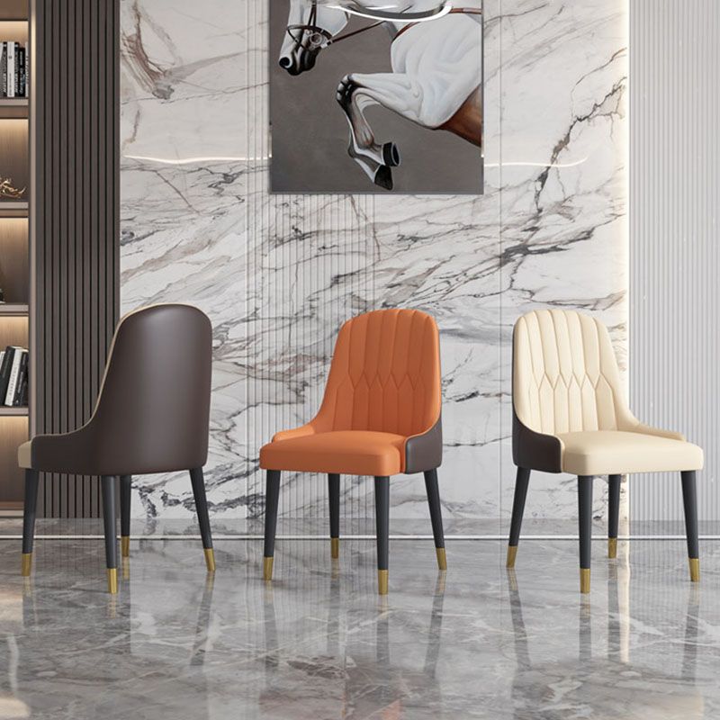 Scandinavian Style Solid Back Arm Chairs Leather Dining Chairs with Wooden Legs