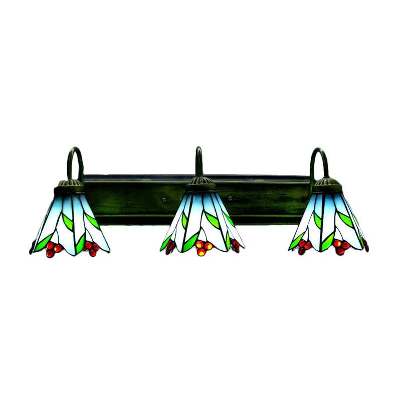 Blue Lily Sconce Light Tiffany 3 Heads Multicolor Stained Glass Wall Mounted Light for Living Room