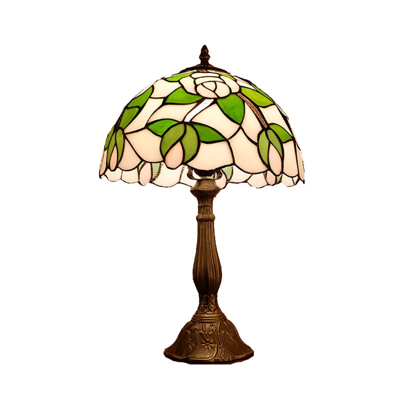 Bowl Shape Light Light Tiffany Style 1 Light Bronze Finish Table Lighting with Rose Match