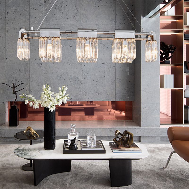 Geometric Island Light Fixtures Modern Crystal 5 Light Island Lights in Silver