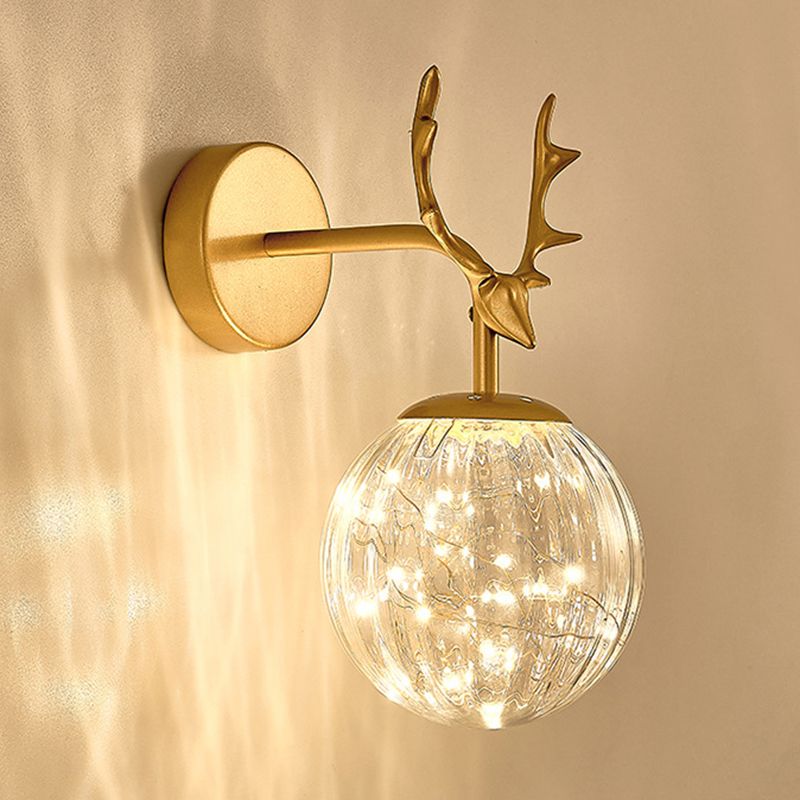 Modern Artistic LED Wall Lamp Wrought Iron Globe Wall Sconce with Glass Shade