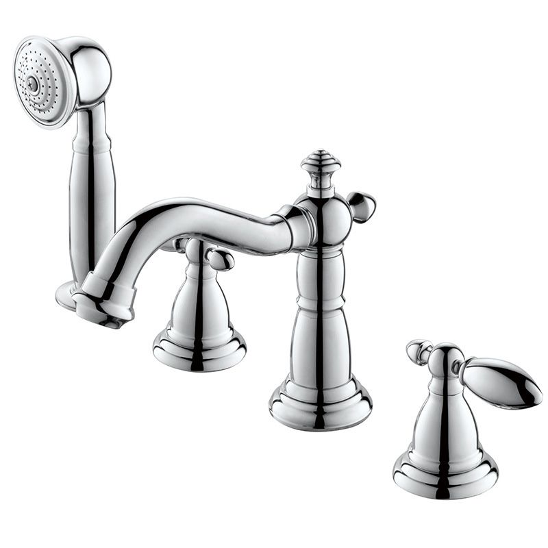Gold and Chrome Roman Tub Filler Two Handle Deck-Mount Tub Faucet with Handshower