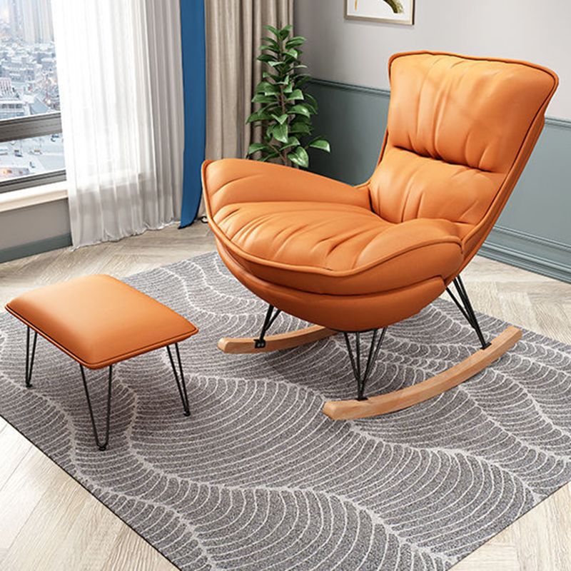 Contemporary Rocking Chair Plain Water Resistant Faux Leather Glider Chair with Ottoman