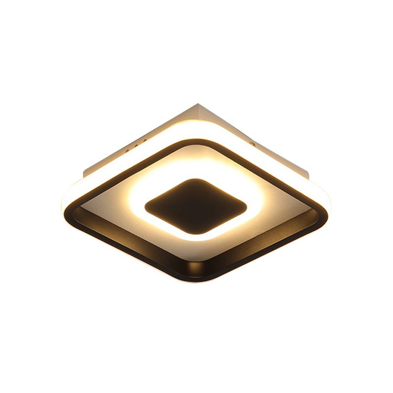 Mini plafonnier à cadre rond/carré noir, éclairage encastré métallique à LED minimal en lumière chaude/blanche/3 couleurs