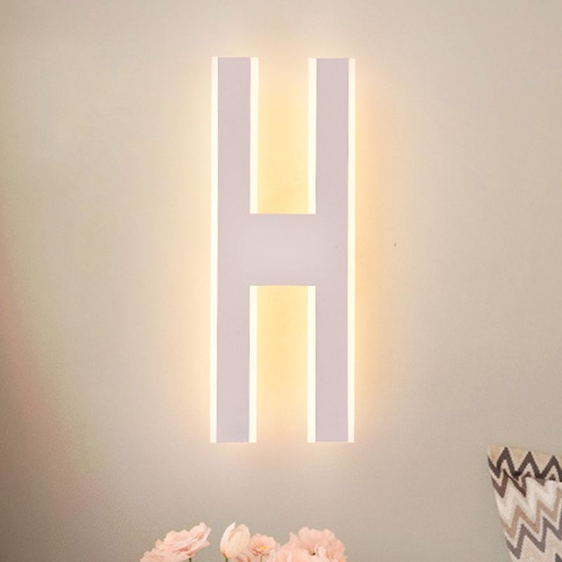 Alphabet Metal Wall Lamp Modern LED White/Black Sconce Light Fixture for Bedside in White/Warm Light
