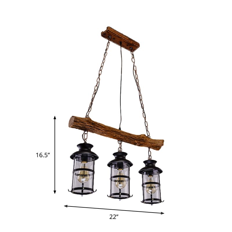 Brown 2/3-Bulb Island Lighting Ideas Nautical Clear Glass Cylinder Cluster Pendant with Wood Design