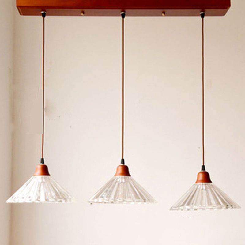 Modern beknopte kegel hanger licht houten hanglamp met 3 lichten met glazen schaduw