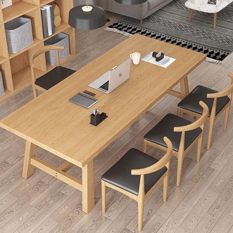 Contemporary Natural Wood Table Pine Rectangle Dining Table with Trestle