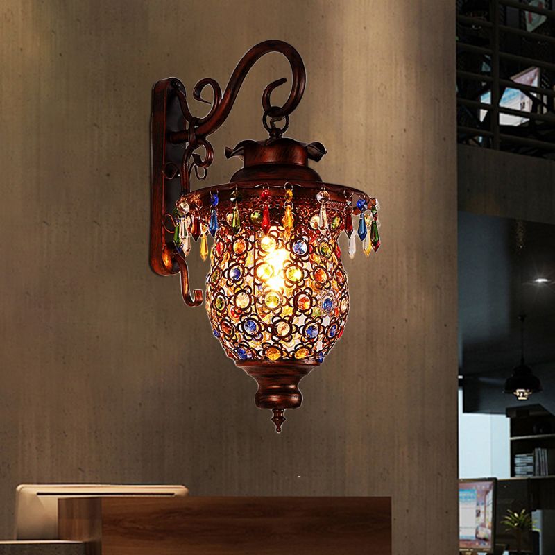 1 luminaire luminaire mural de tête Lampe d'applications murales de chambre traditionnelle avec ombre en métal urne / globe en cuivre, 8 "/ 12" W