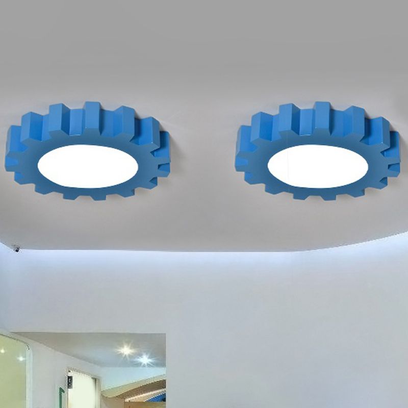 Tandwielvormige inbouwverlichting Cartoon metallic blauwe LED inbouwarmatuur voor kinderkamer