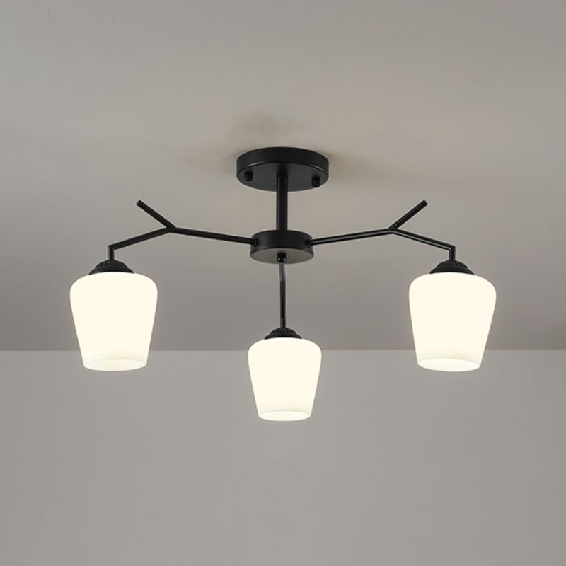 Black Shaded Semi Flush Light Fixture Simplicity Glass Living Room Semi Flush Mount Light