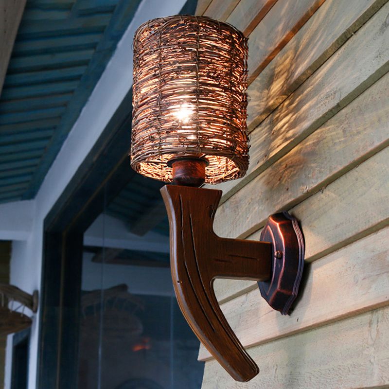 Éclairage d'éclairage mural mural tissé à la main Style de 1 tête d'éclairage brun-tampes pour le chevet, A / B