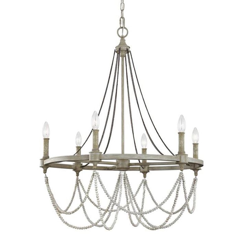 Metallic Candle Chandelier Light Retro Dining Room Pendant Light with Hanging Crystal Bead in Grey