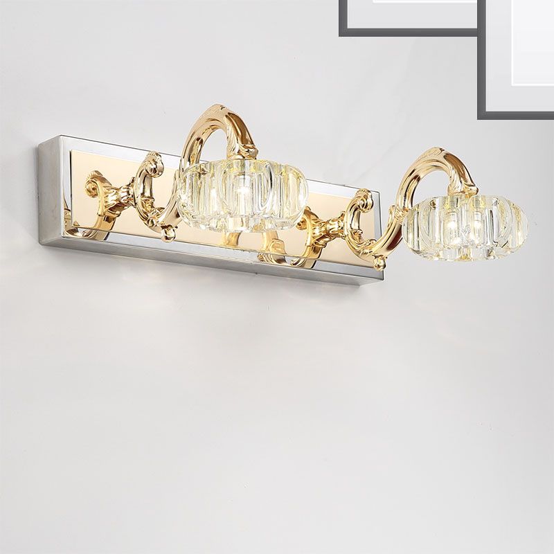Lampada a parete per ombra rotonda Modernismo Metal 2/3/4 Bulbi Gold Finitura Vanity Lighting With Curved Brain, 13 "/19" W