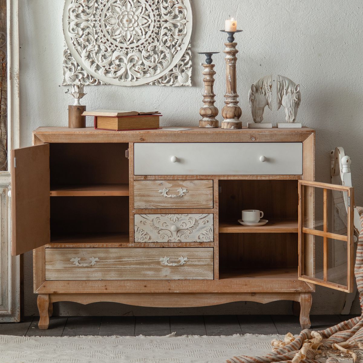 Industrial Espresso Accent Cabinet with Drawer Chest with Doors