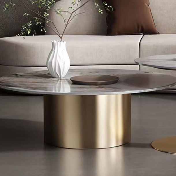 Luxurious Round Stone Coffee Table Set Pedestal Dia 31.5" Cocktail Table