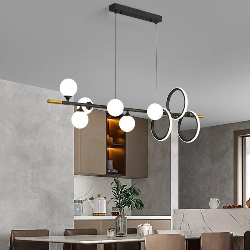 9-Light Black Kitchen Island Lighting Modernism Metal Shaded Ceiling Light