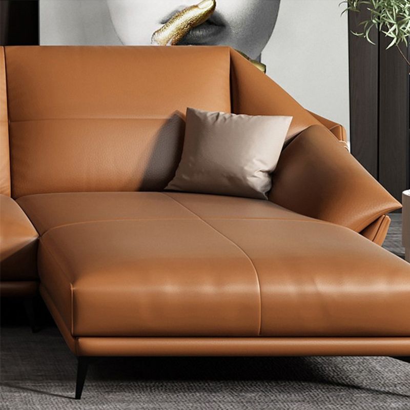 Glam Sofa Chaise Stationary Genuine Leather Flared Arm Cushions Seating